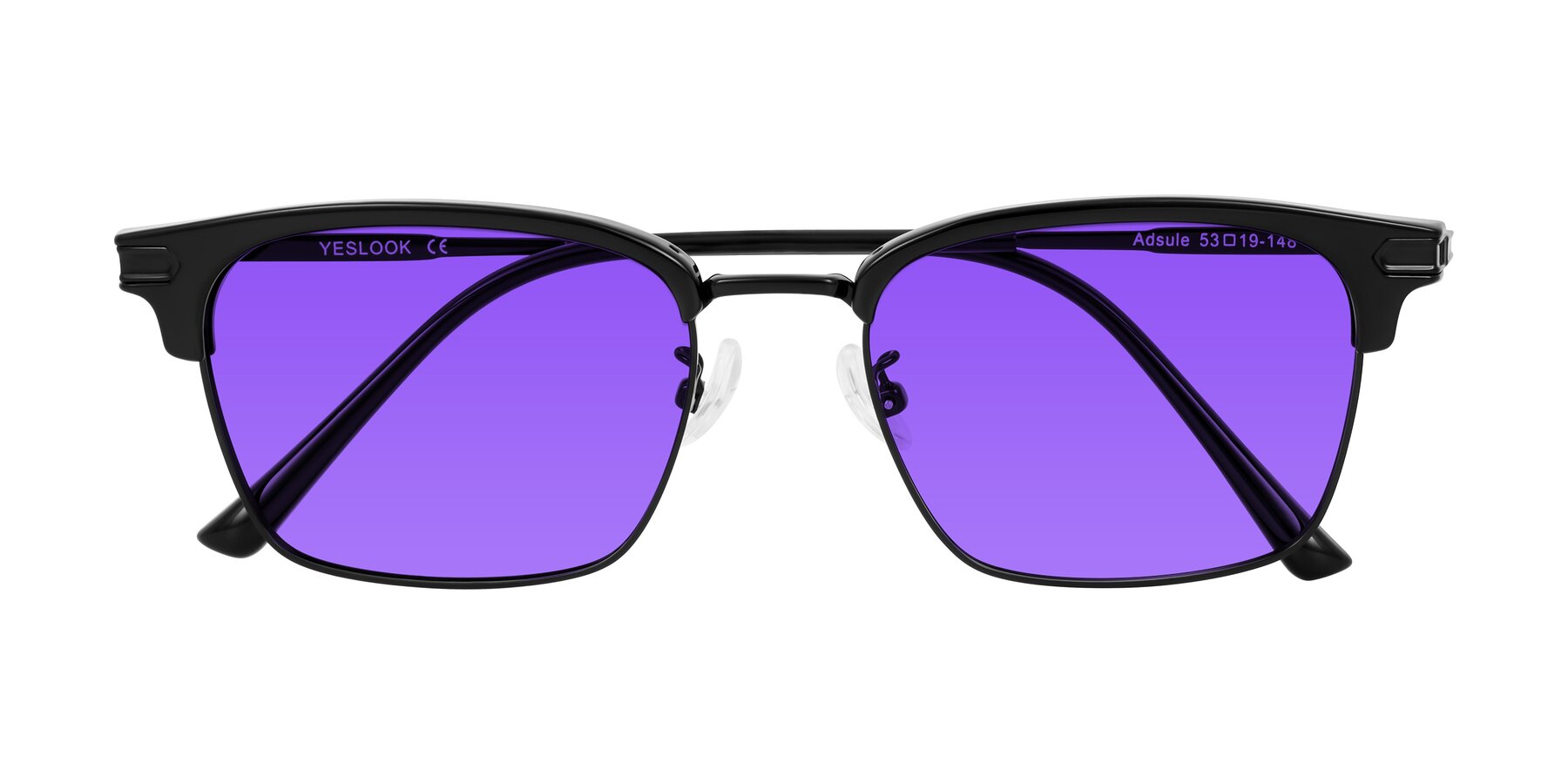 Folded Front of Adsule in Black with Purple Tinted Lenses