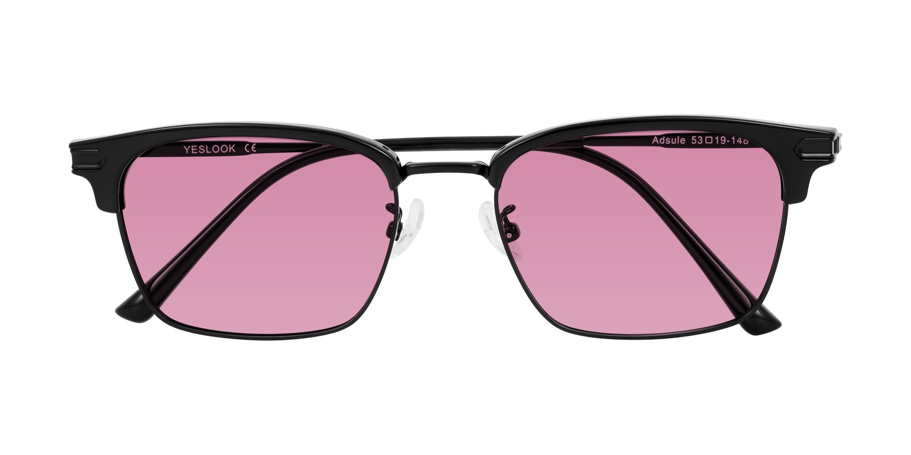 Folded Front of Adsule in Black with Medium Wine Tinted Lenses