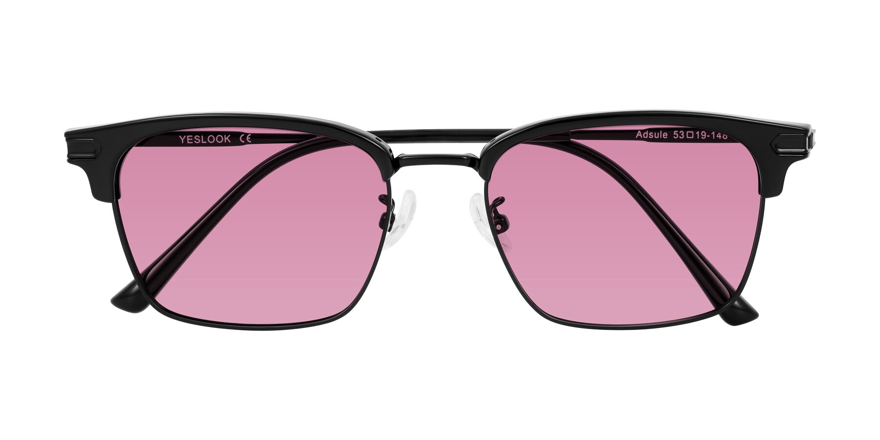 Folded Front of Adsule in Black with Medium Wine Tinted Lenses
