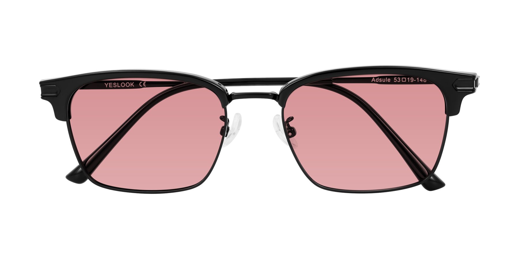 Folded Front of Adsule in Black with Medium Garnet Tinted Lenses