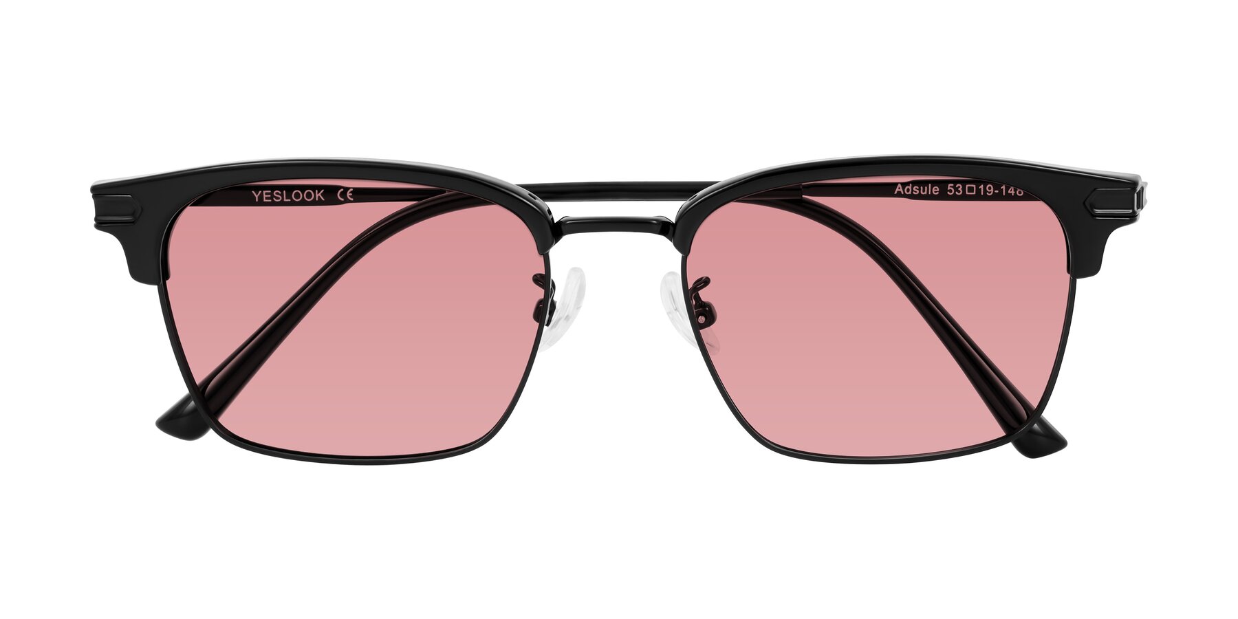 Folded Front of Adsule in Black with Medium Garnet Tinted Lenses