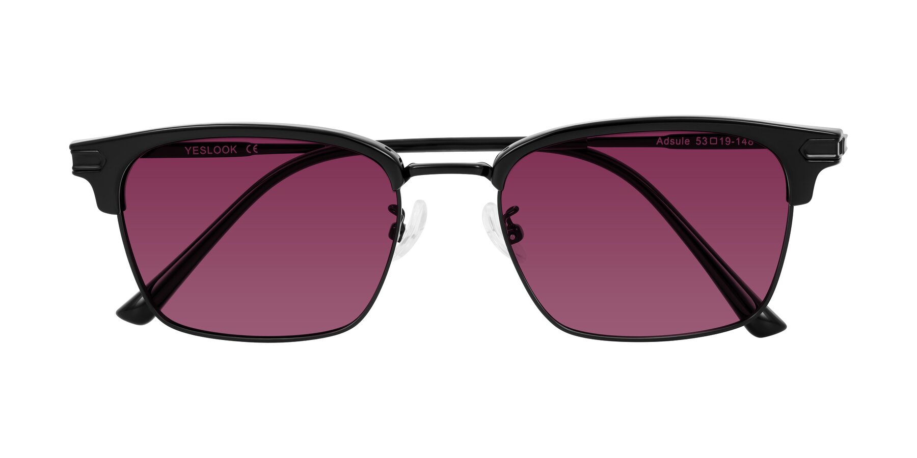 Folded Front of Adsule in Black with Wine Tinted Lenses