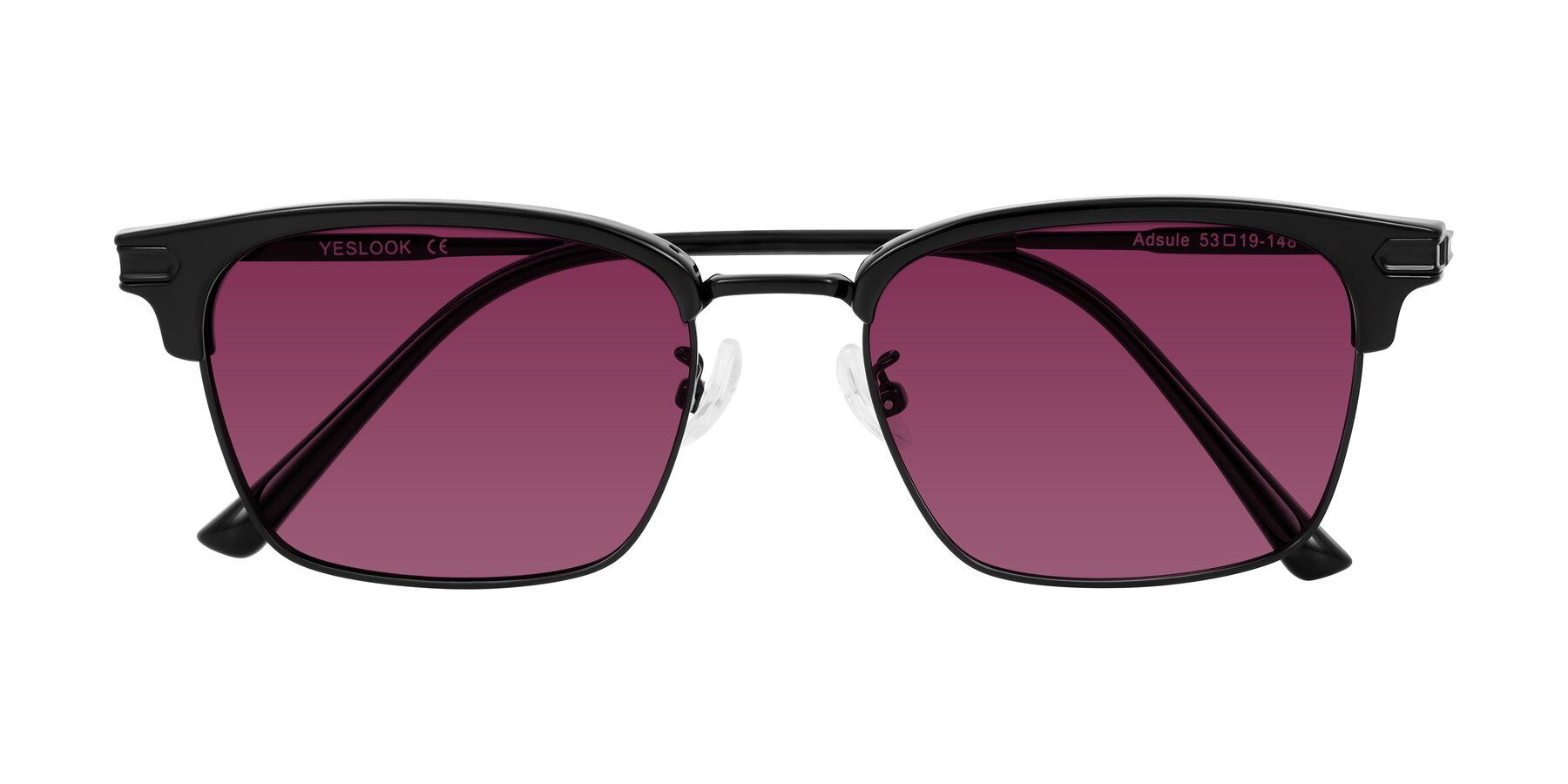 Folded Front of Adsule in Black with Wine Tinted Lenses