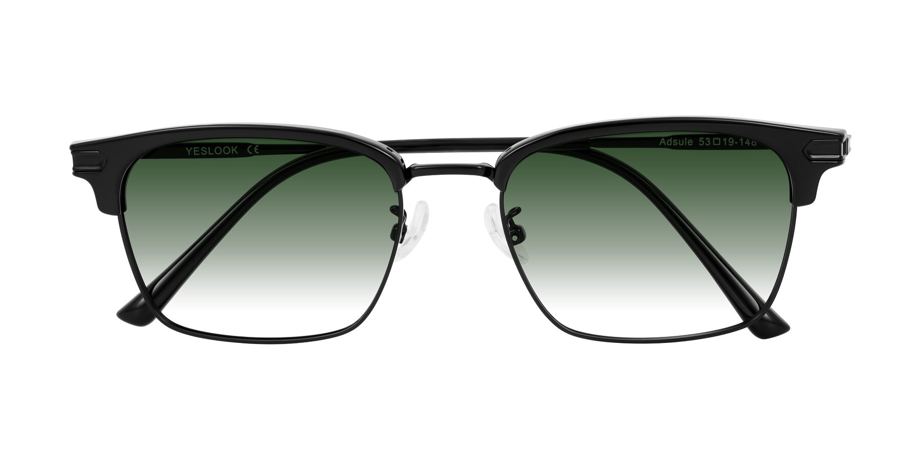 Folded Front of Adsule in Black with Green Gradient Lenses