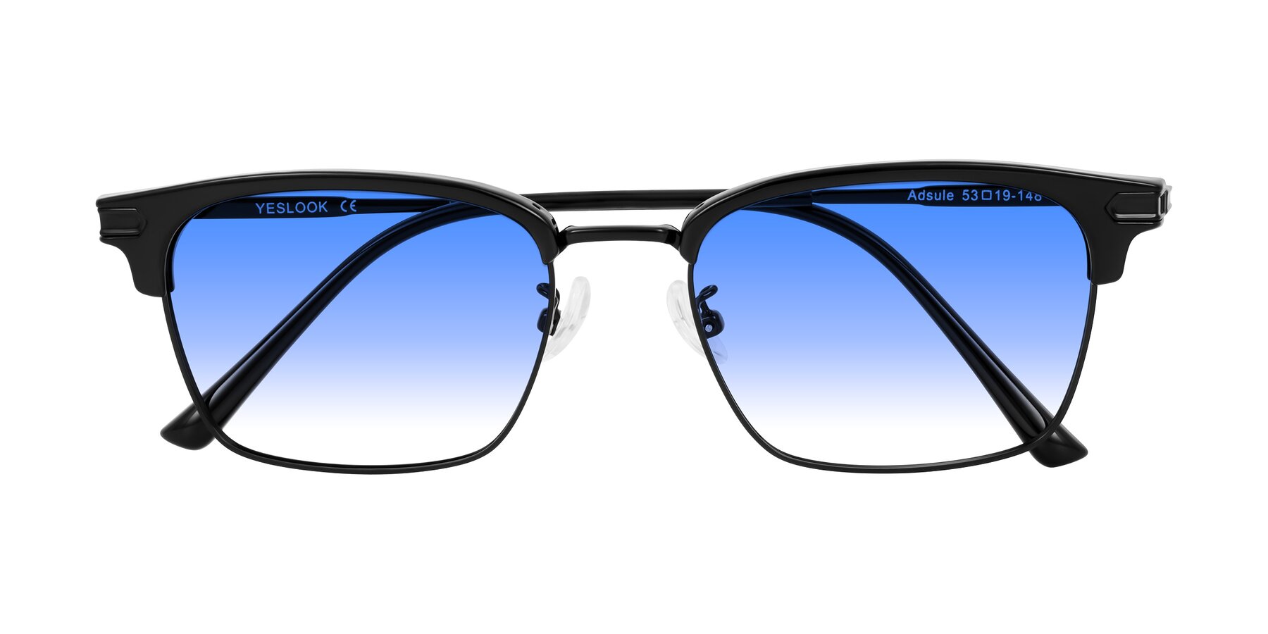Folded Front of Adsule in Black with Blue Gradient Lenses