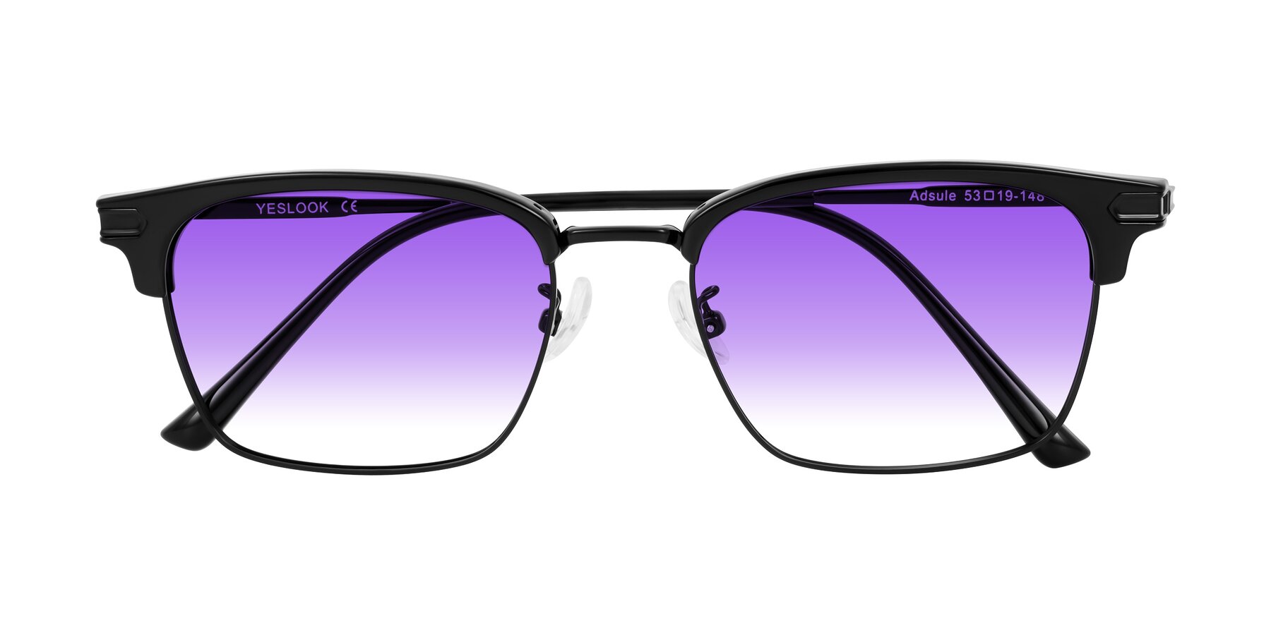 Folded Front of Adsule in Black with Purple Gradient Lenses