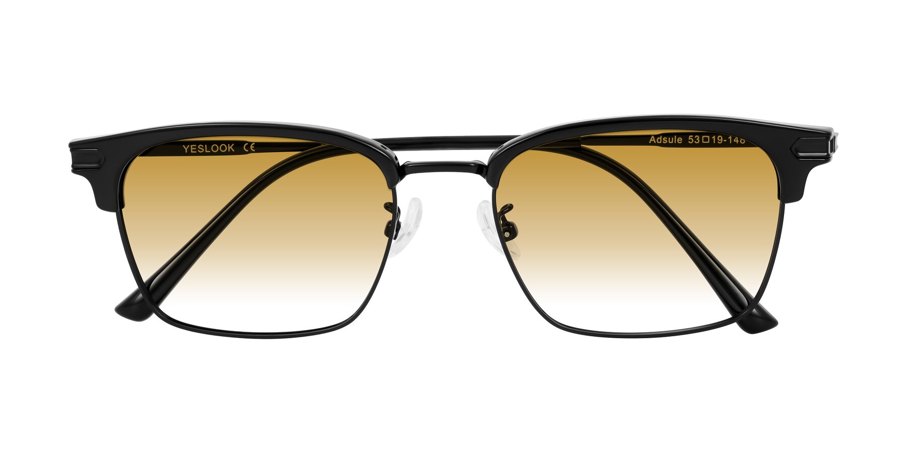 Folded Front of Adsule in Black with Champagne Gradient Lenses