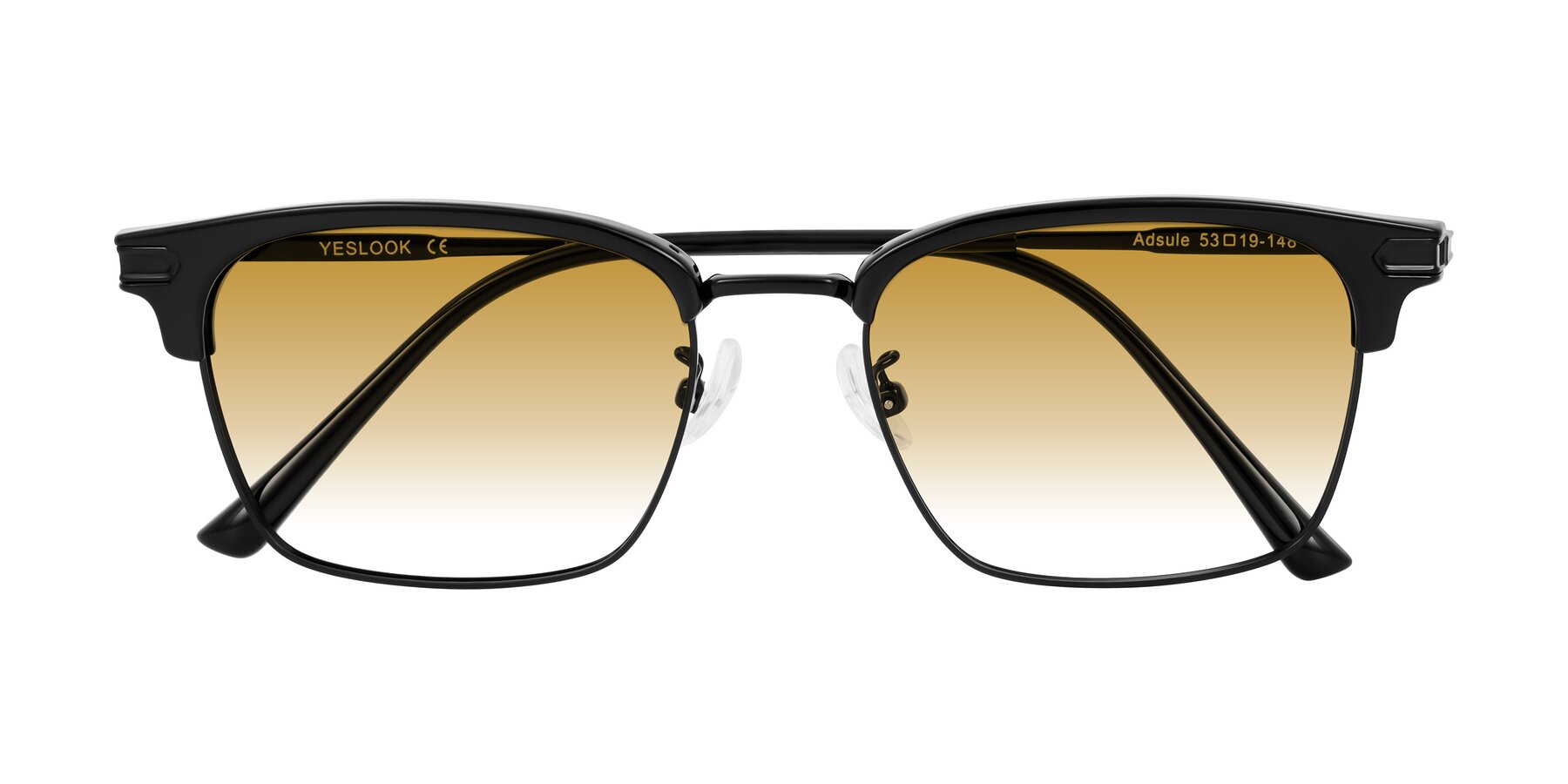 Folded Front of Adsule in Black with Champagne Gradient Lenses