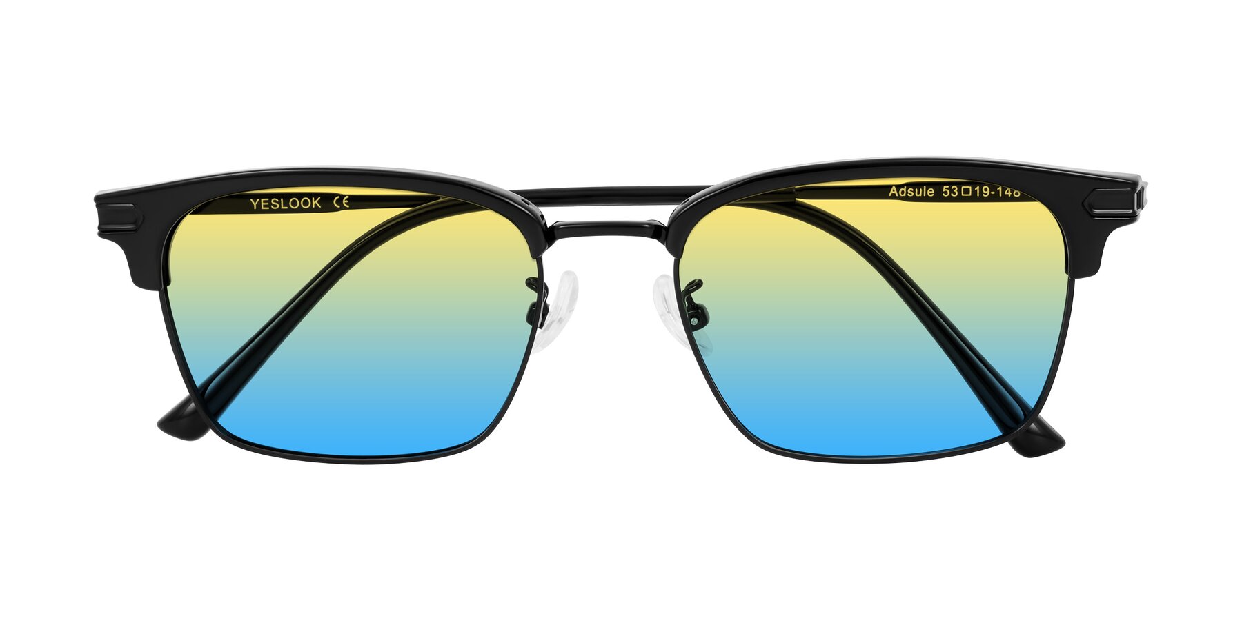 Folded Front of Adsule in Black with Yellow / Blue Gradient Lenses