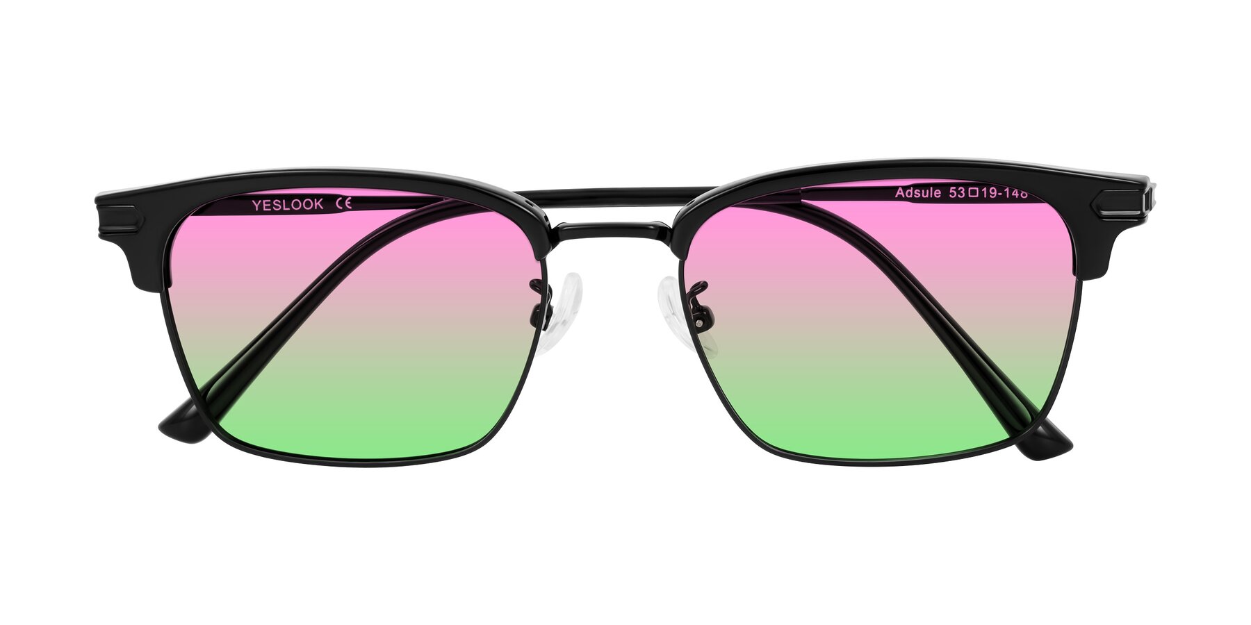 Folded Front of Adsule in Black with Pink / Green Gradient Lenses