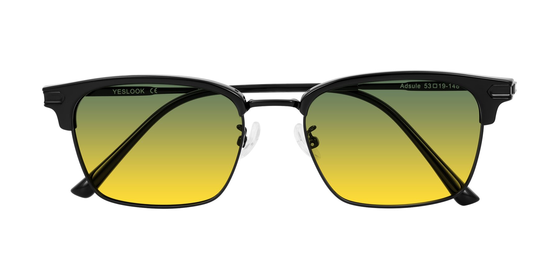 Folded Front of Adsule in Black with Green / Yellow Gradient Lenses