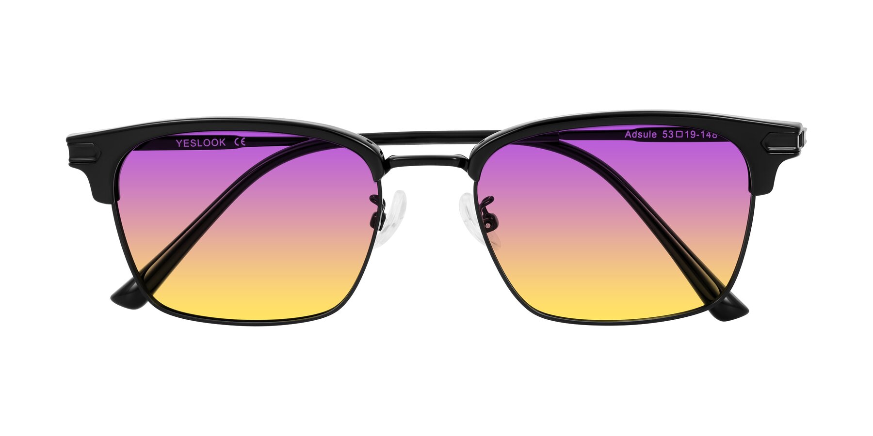 Folded Front of Adsule in Black with Purple / Yellow Gradient Lenses