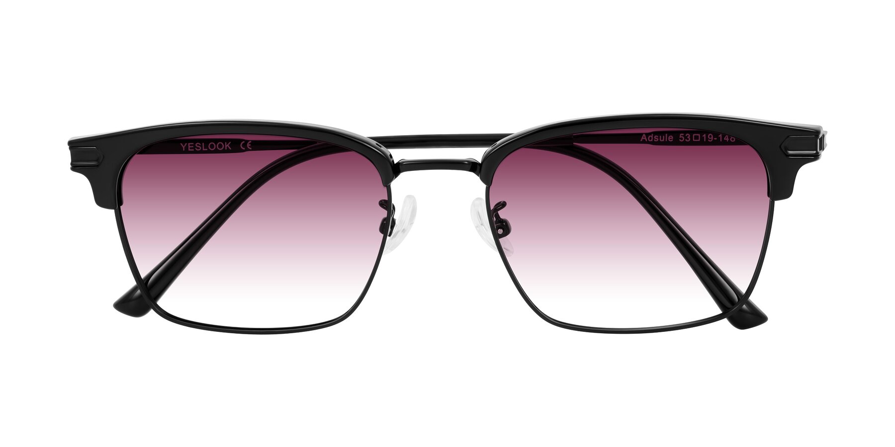 Folded Front of Adsule in Black with Wine Gradient Lenses