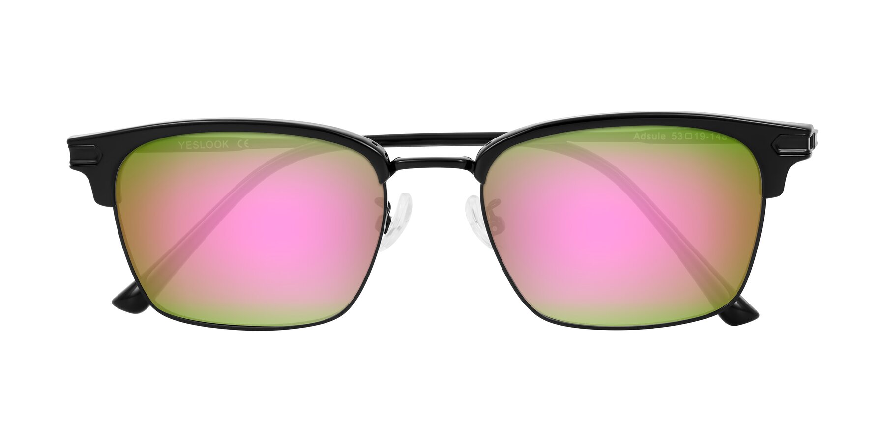 Folded Front of Adsule in Black with Pink Mirrored Lenses