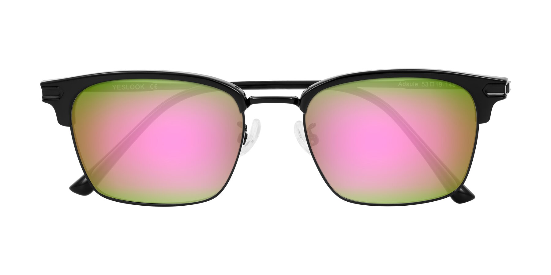 Folded Front of Adsule in Black with Pink Mirrored Lenses