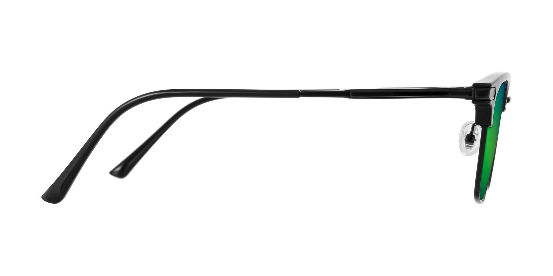 Side of Adsule in Black with Green Mirrored Lenses