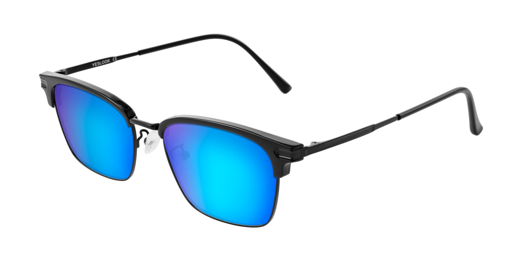 Angle of Adsule in Black with Blue Mirrored Lenses