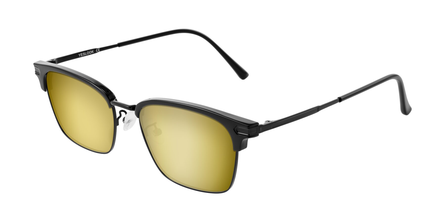Angle of Adsule in Black with Gold Mirrored Lenses
