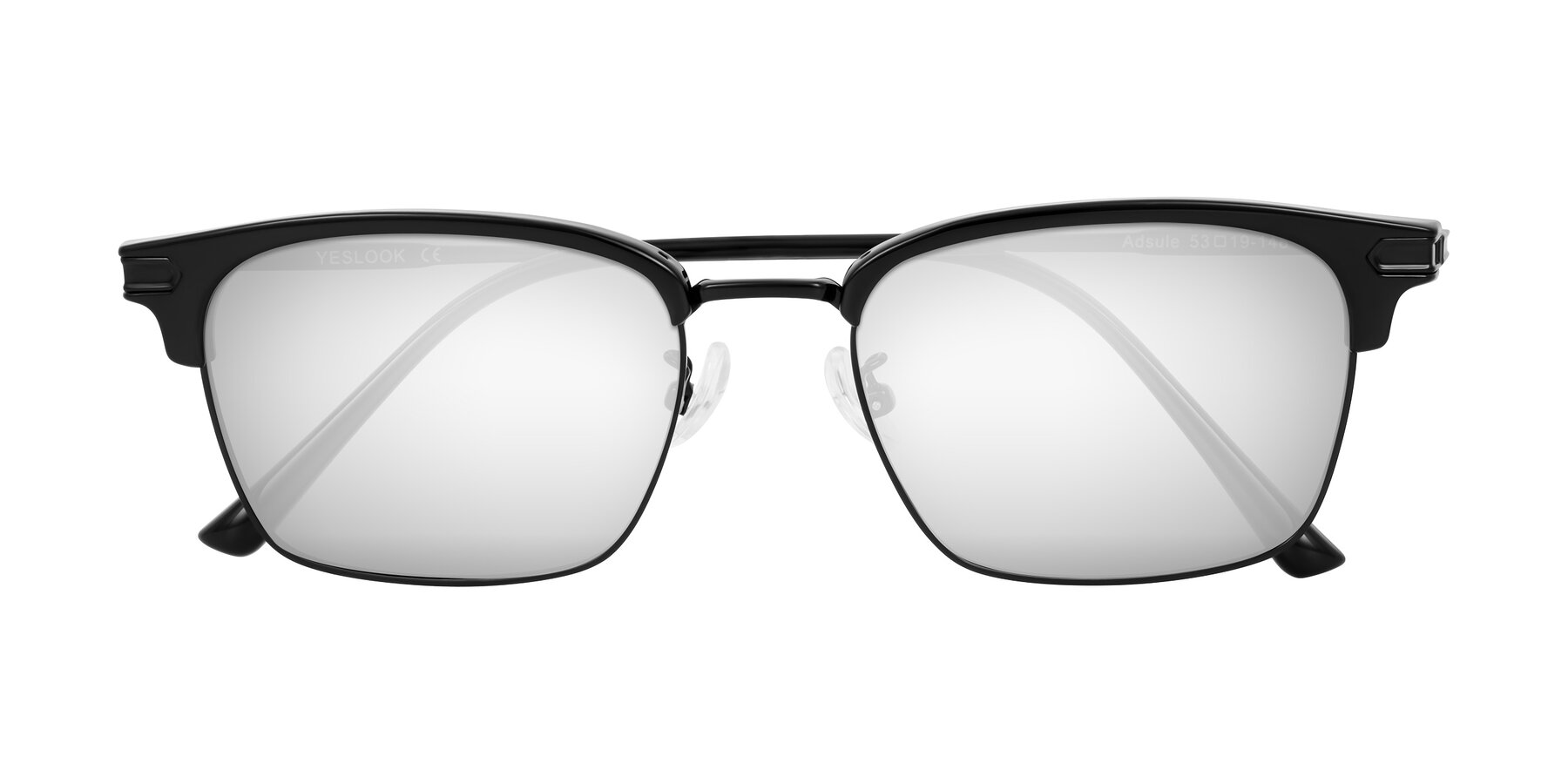 Folded Front of Adsule in Black with Silver Mirrored Lenses