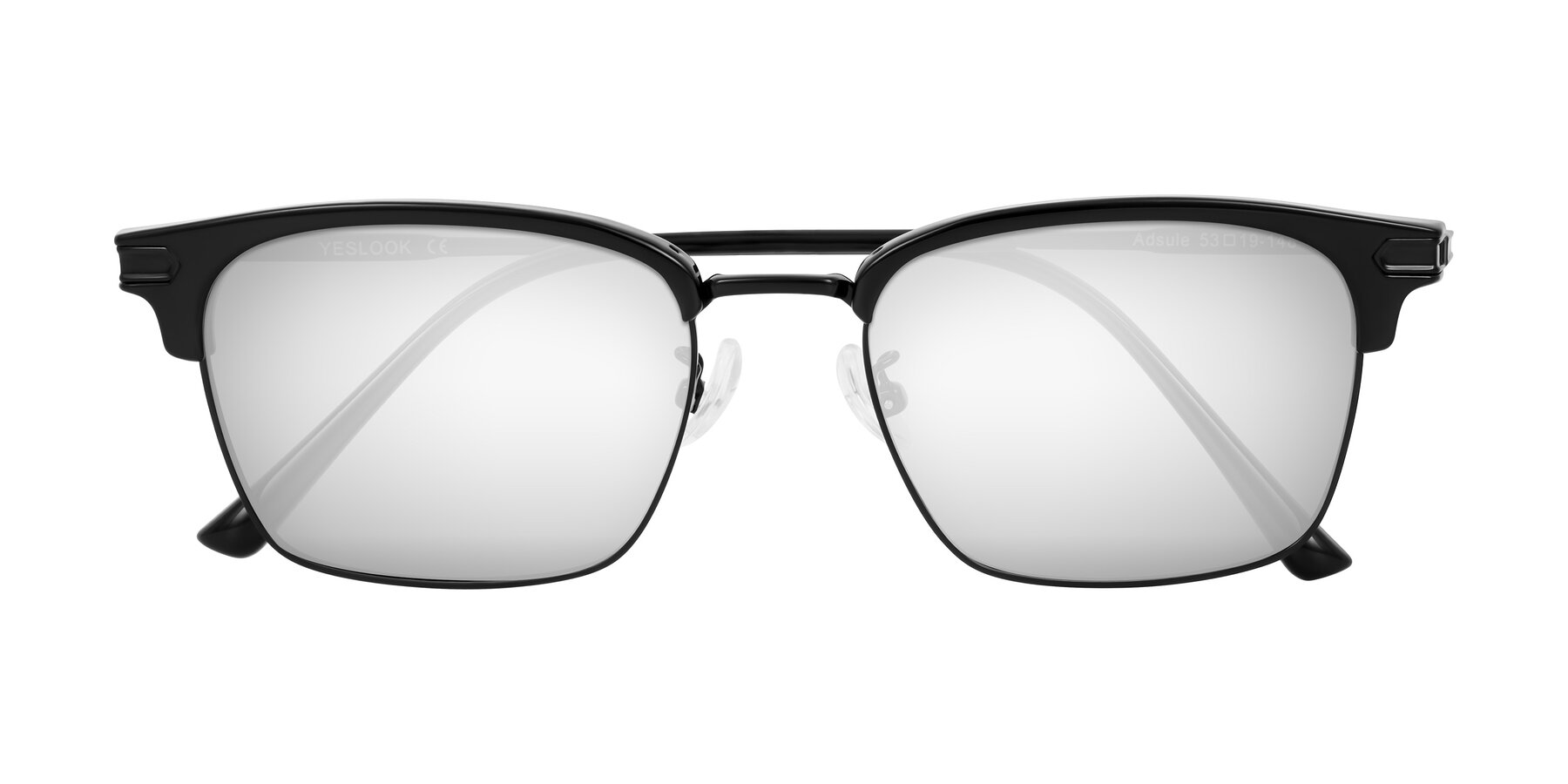 Folded Front of Adsule in Black with Silver Mirrored Lenses