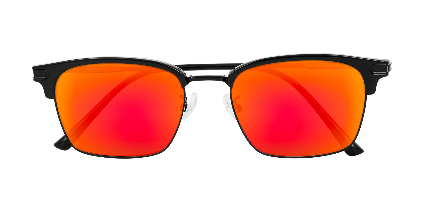 Folded Front of Adsule in Black with Red Gold Mirrored Lenses