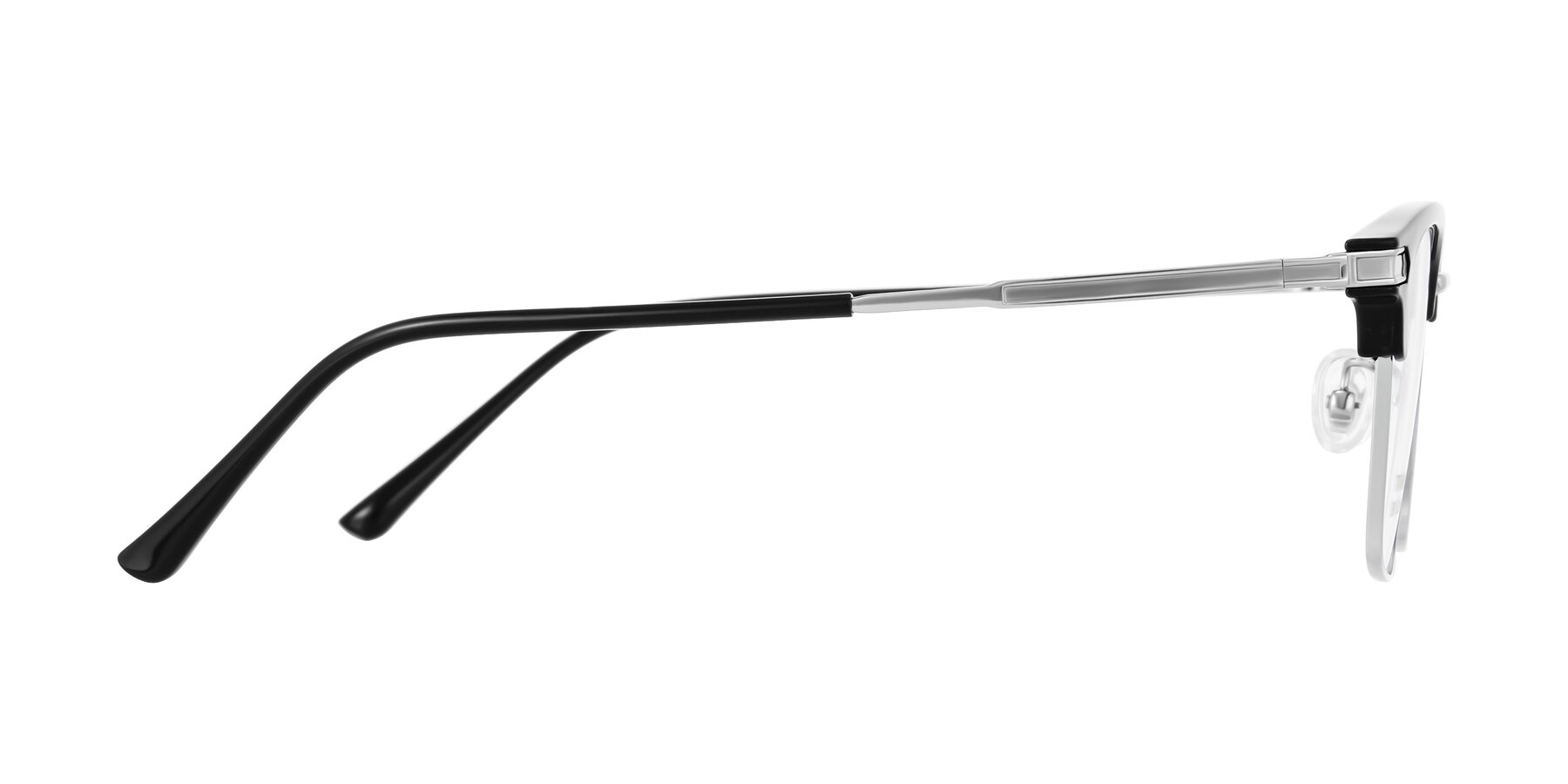 Side of Adsule in Black/Silver with Clear Eyeglass Lenses