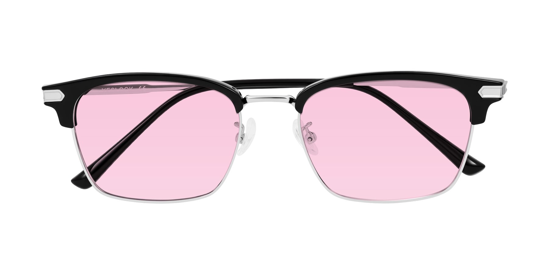 Folded Front of Adsule in Black/Silver with Light Pink Tinted Lenses