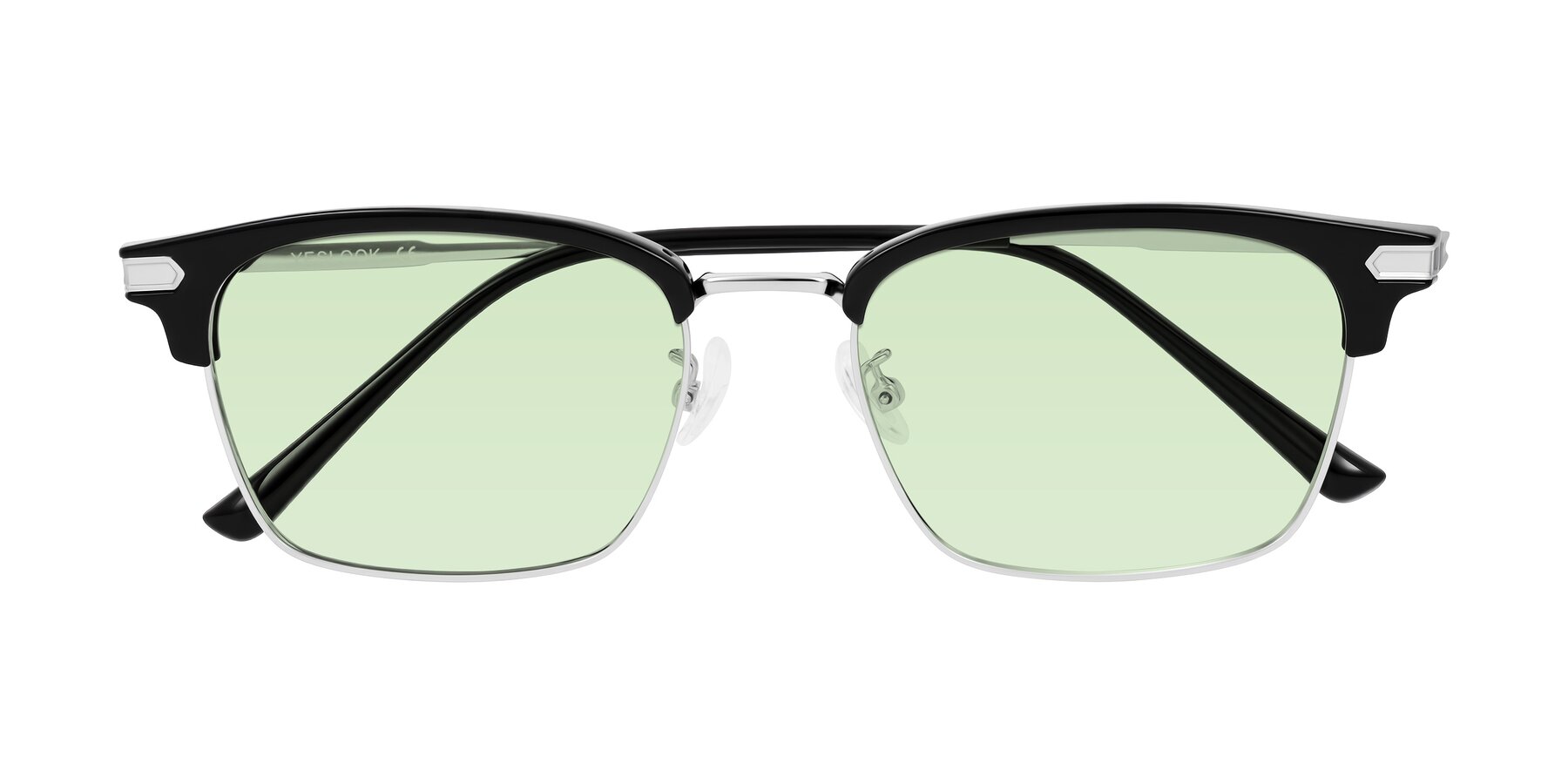 Folded Front of Adsule in Black/Silver with Light Green Tinted Lenses