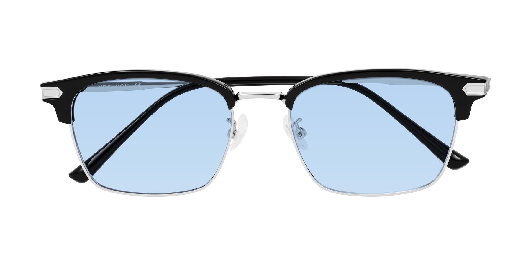 Folded Front of Adsule in Black/Silver with Light Blue Tinted Lenses