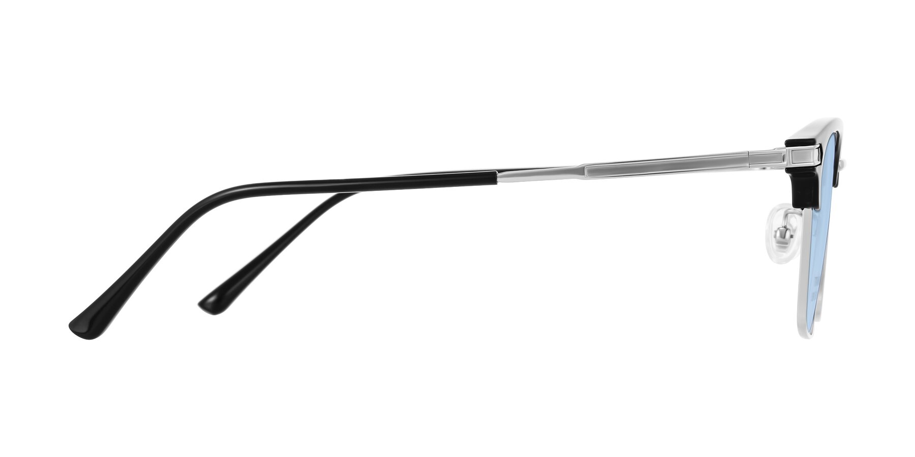 Side of Adsule in Black/Silver with Light Blue Tinted Lenses