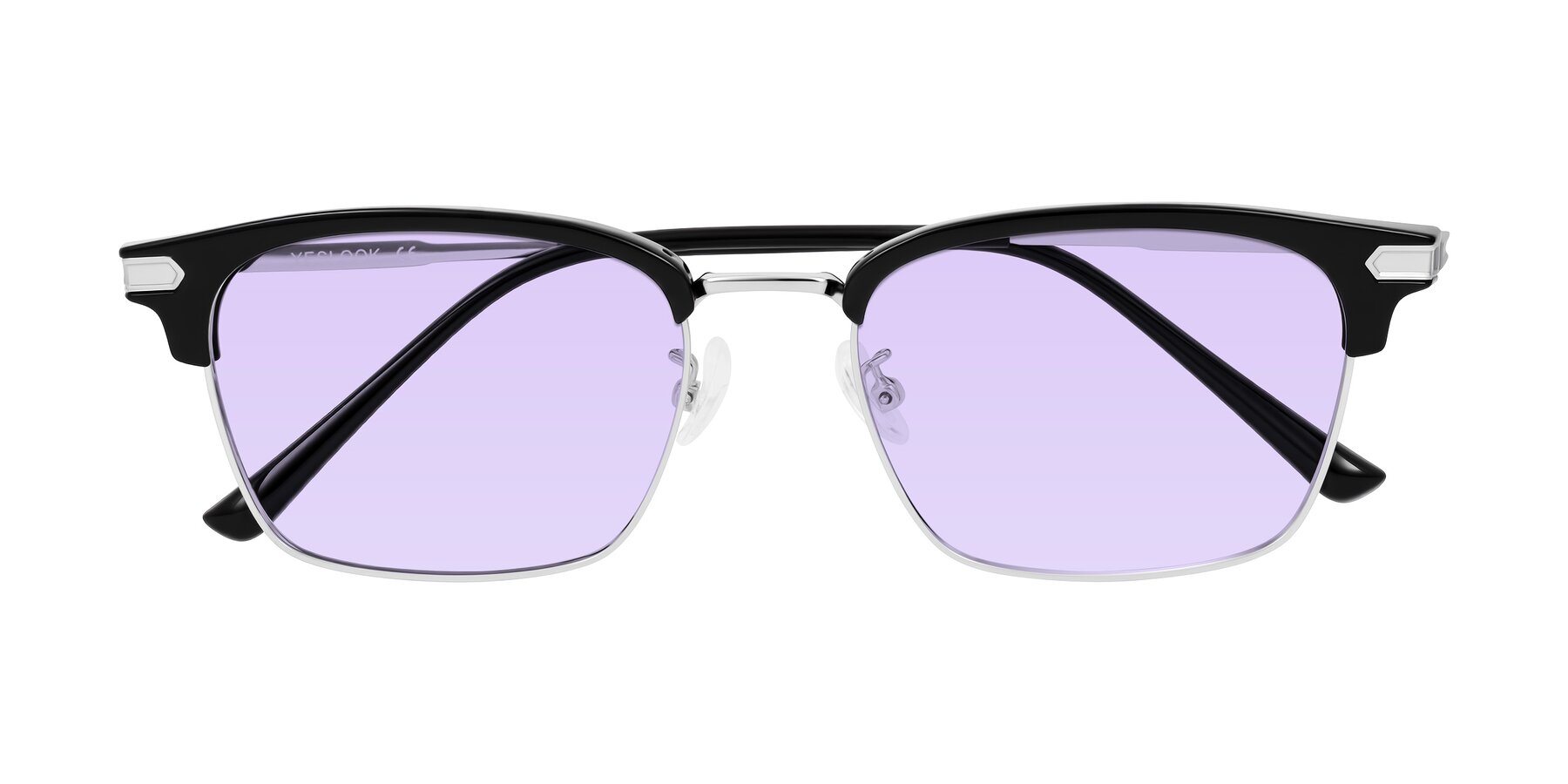 Folded Front of Adsule in Black/Silver with Light Purple Tinted Lenses