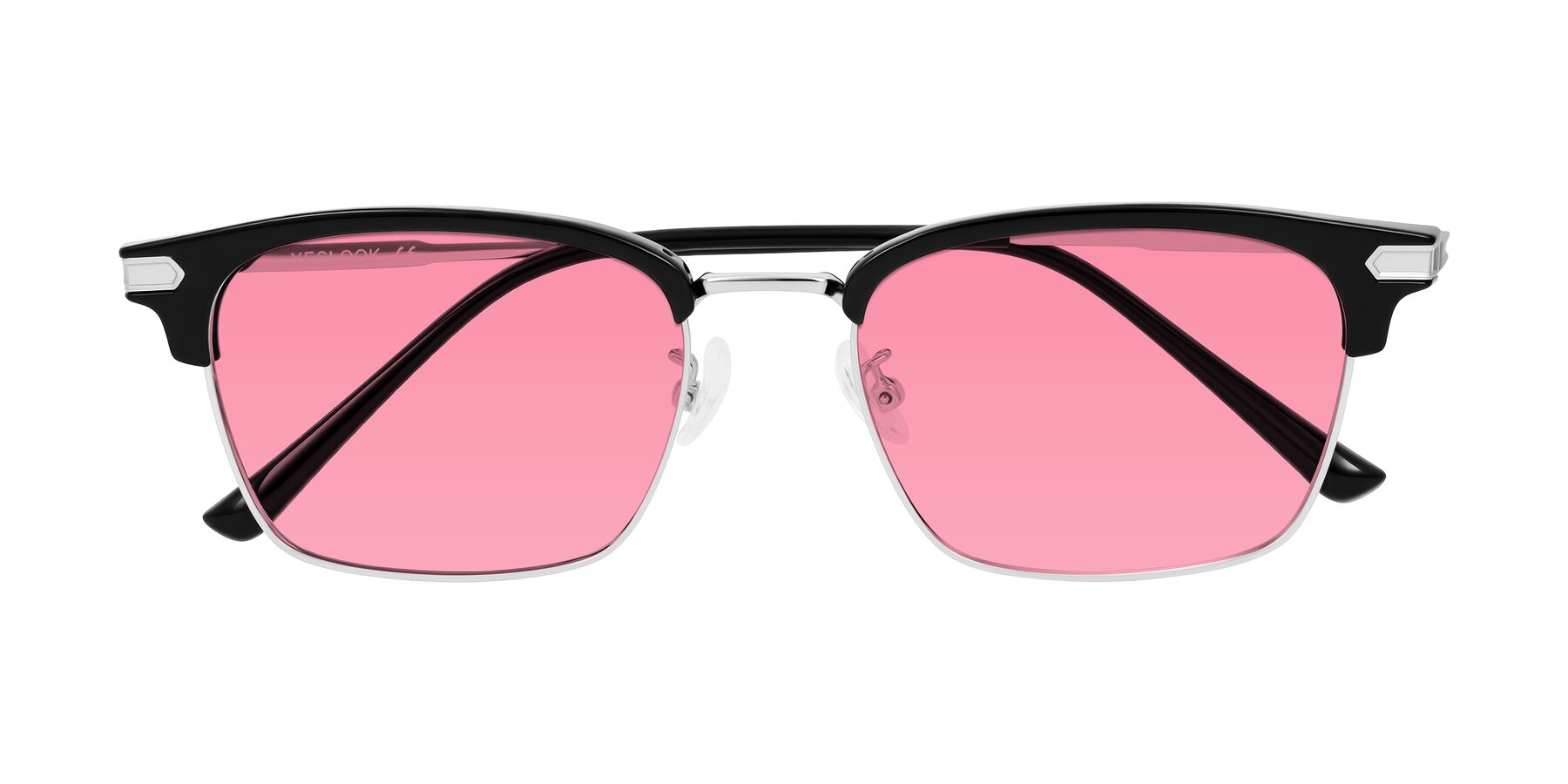 Folded Front of Adsule in Black/Silver with Pink Tinted Lenses