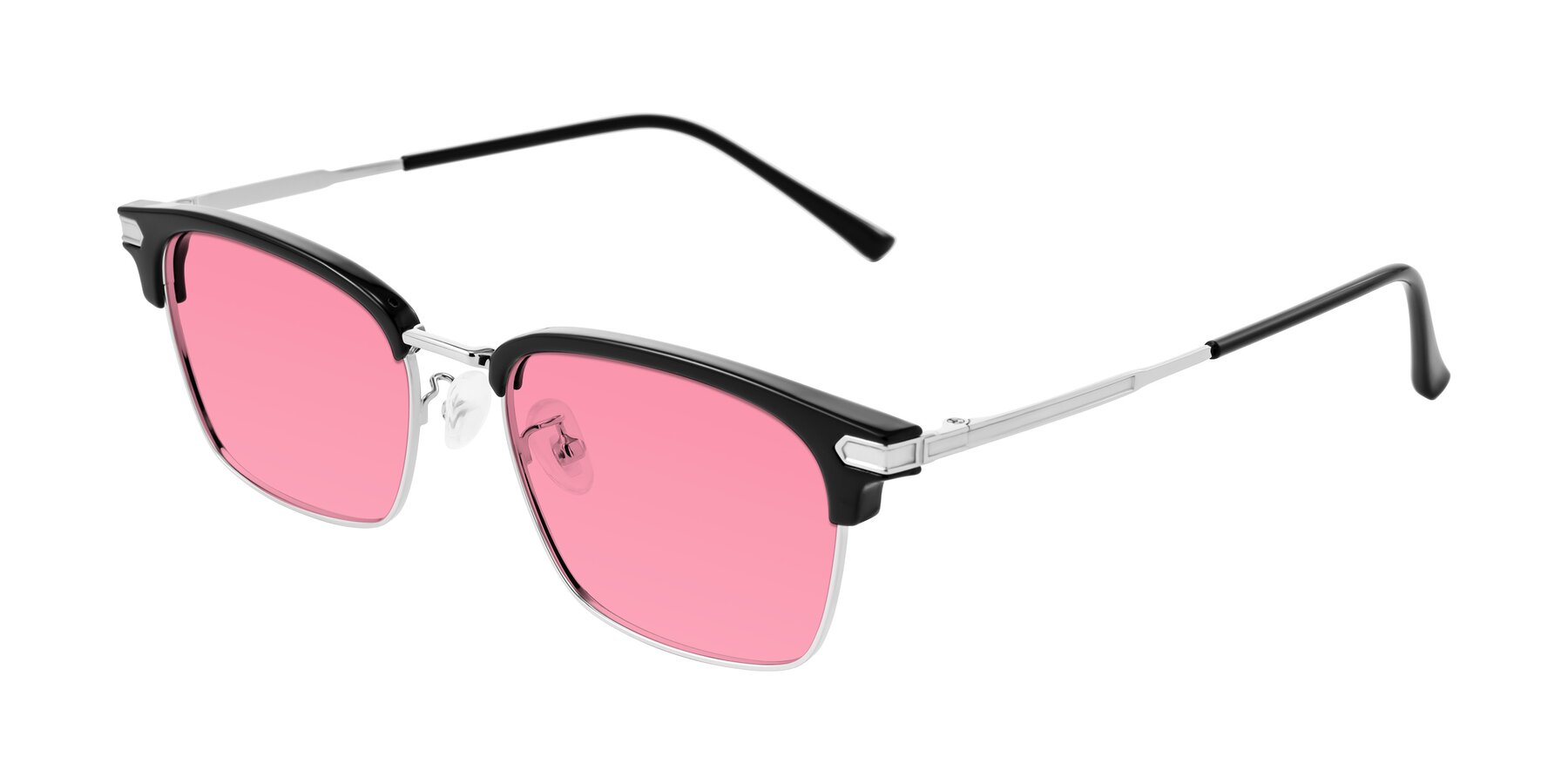 Angle of Adsule in Black/Silver with Pink Tinted Lenses