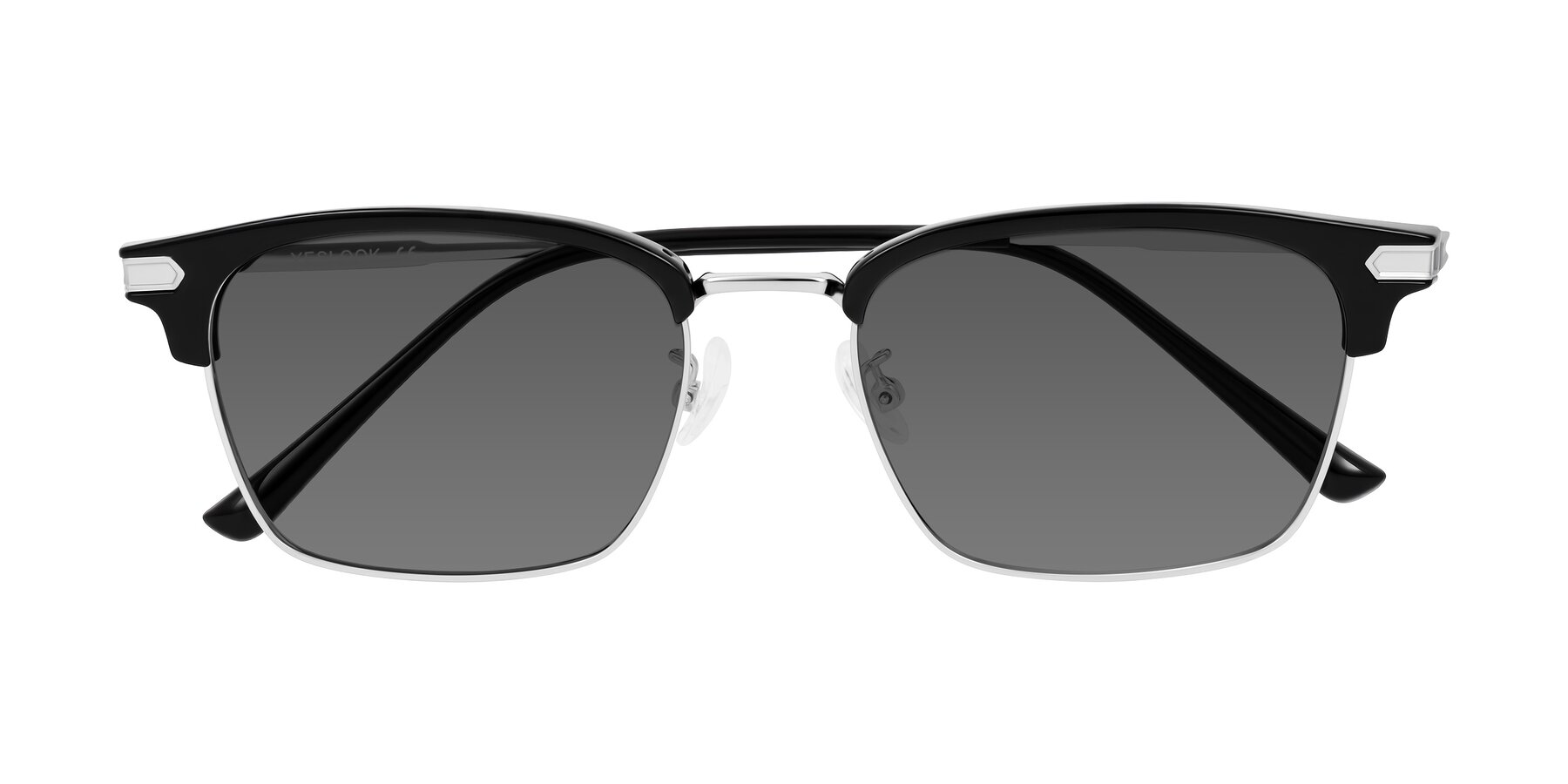 Folded Front of Adsule in Black/Silver with Medium Gray Tinted Lenses