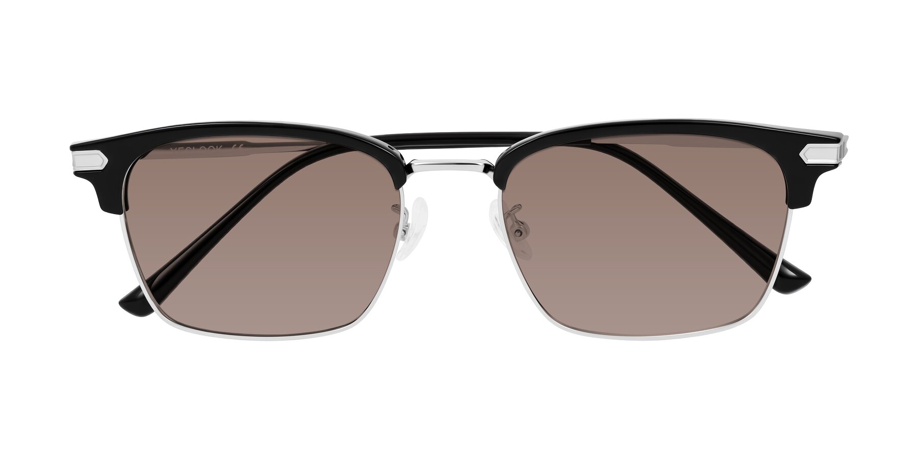 Folded Front of Adsule in Black/Silver with Medium Brown Tinted Lenses