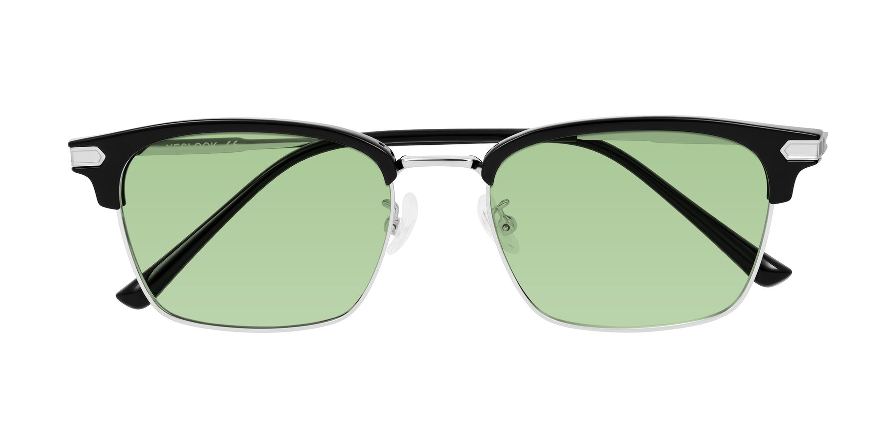 Folded Front of Adsule in Black/Silver with Medium Green Tinted Lenses