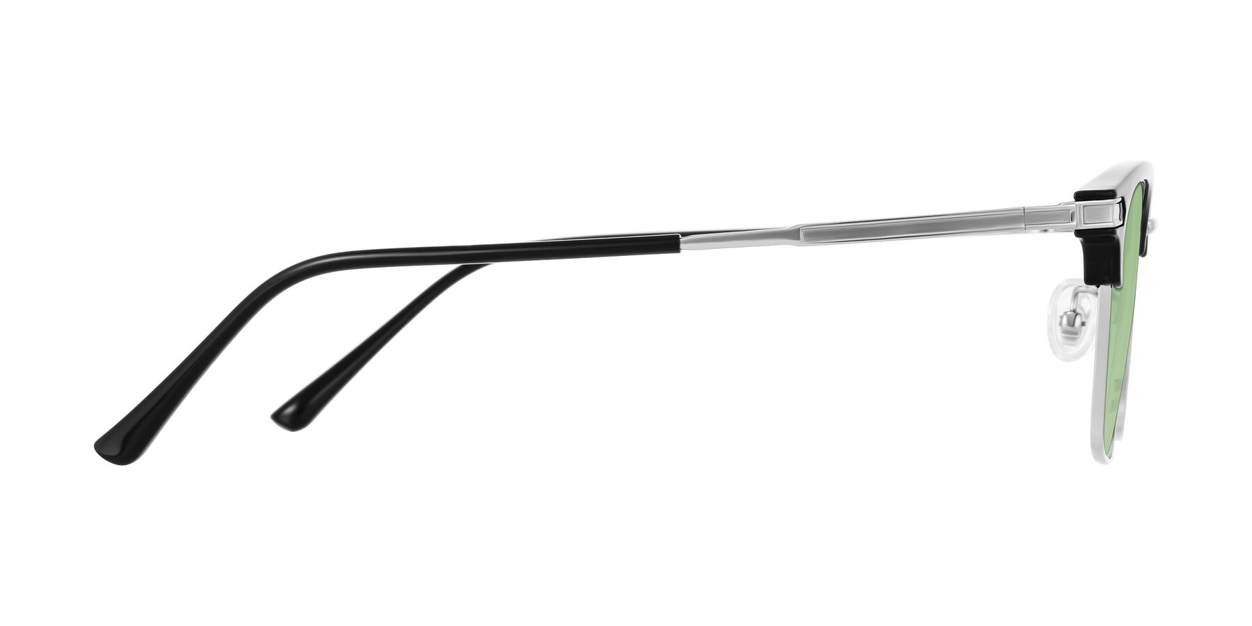 Side of Adsule in Black/Silver with Medium Green Tinted Lenses