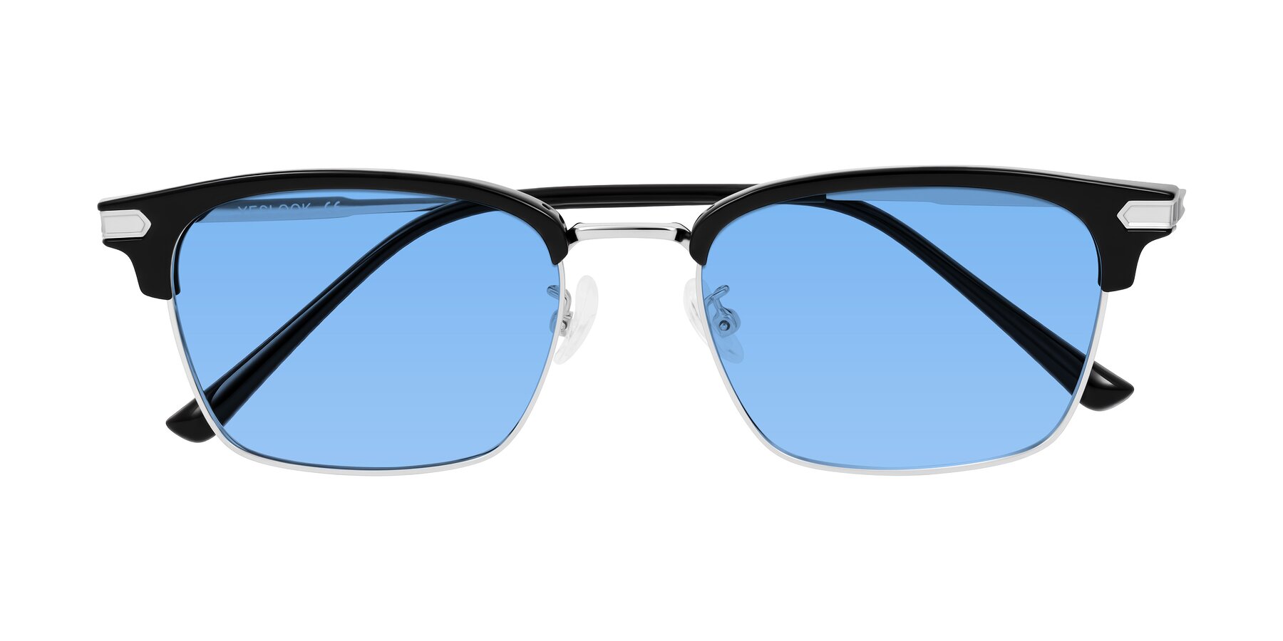 Folded Front of Adsule in Black/Silver with Medium Blue Tinted Lenses