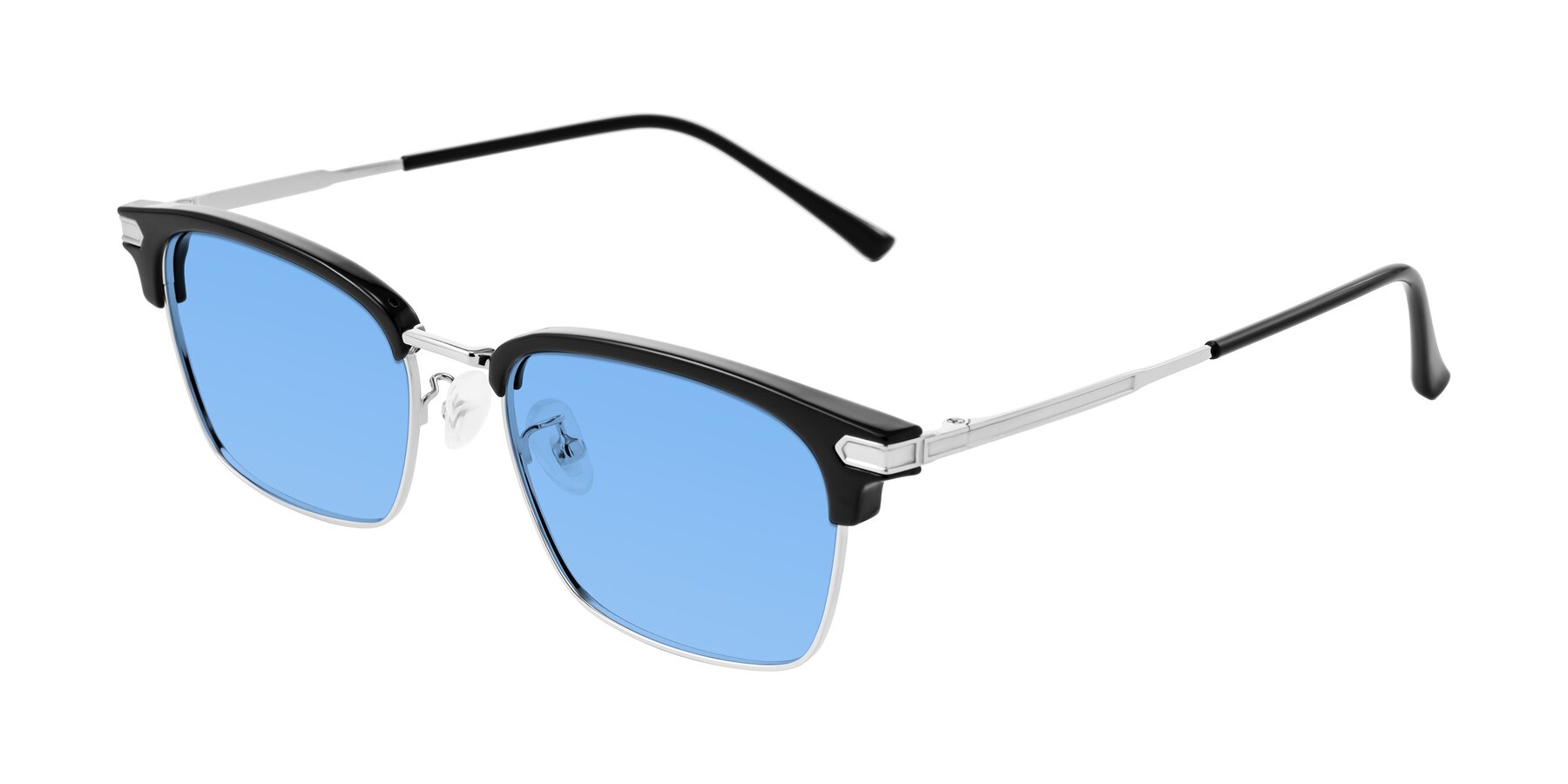 Angle of Adsule in Black/Silver with Medium Blue Tinted Lenses