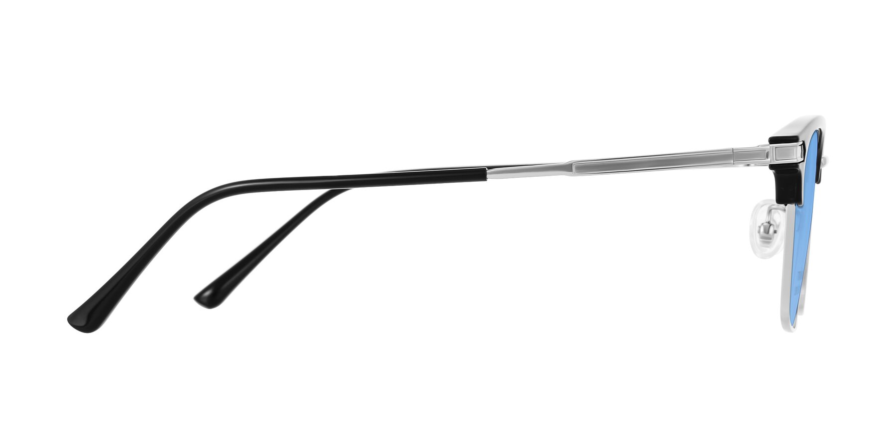 Side of Adsule in Black/Silver with Medium Blue Tinted Lenses