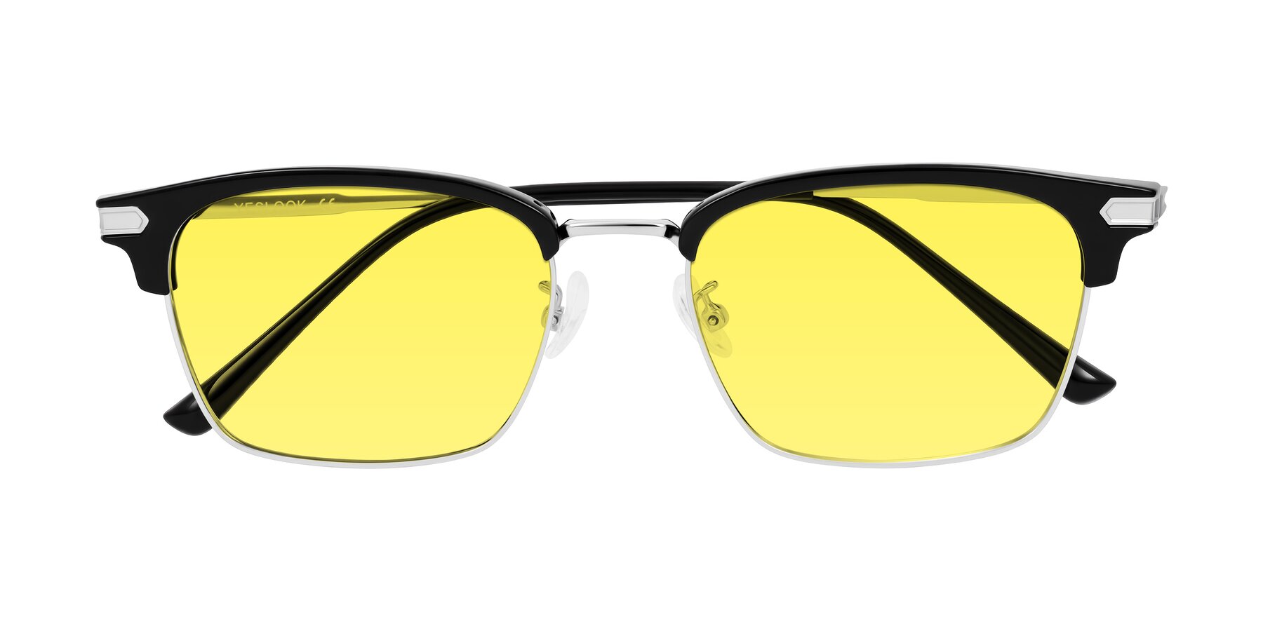 Folded Front of Adsule in Black/Silver with Medium Yellow Tinted Lenses
