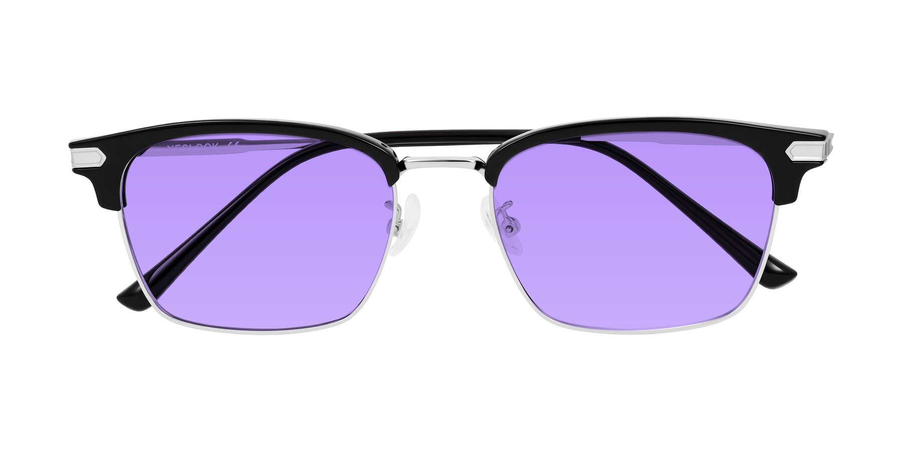 Folded Front of Adsule in Black/Silver with Medium Purple Tinted Lenses