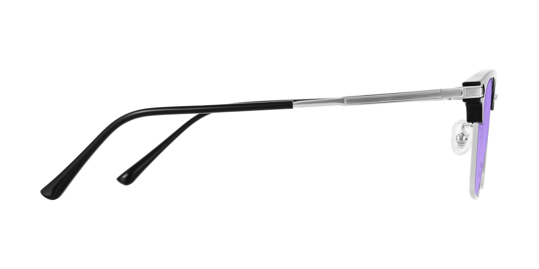 Side of Adsule in Black/Silver with Medium Purple Tinted Lenses