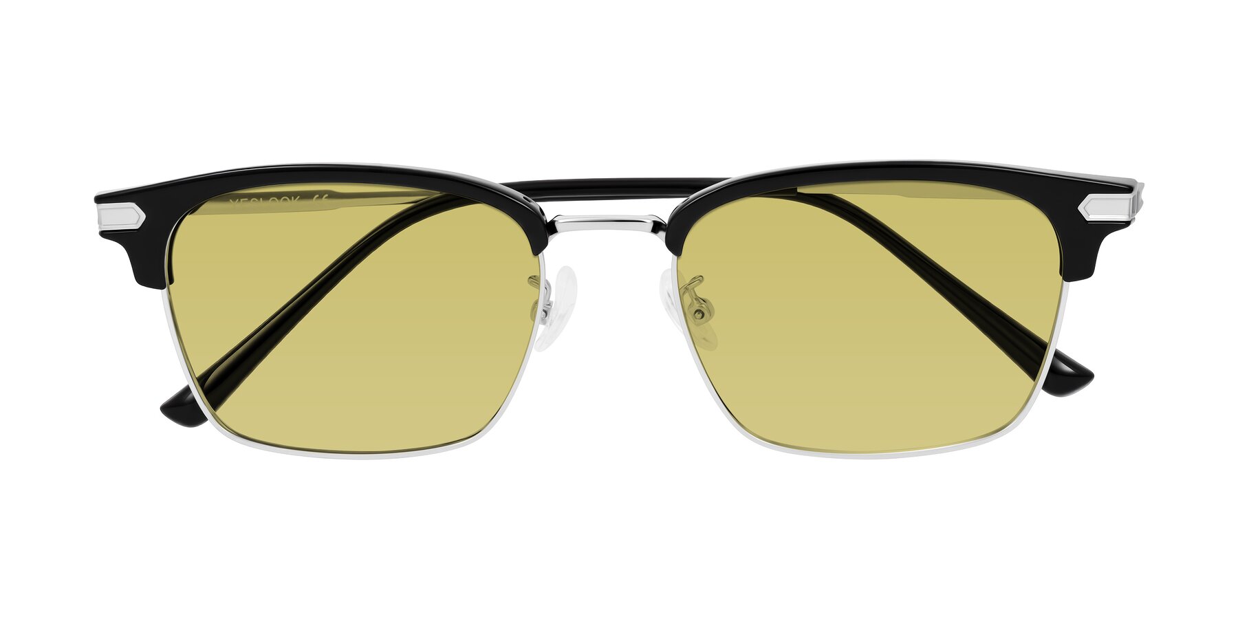 Folded Front of Adsule in Black/Silver with Medium Champagne Tinted Lenses