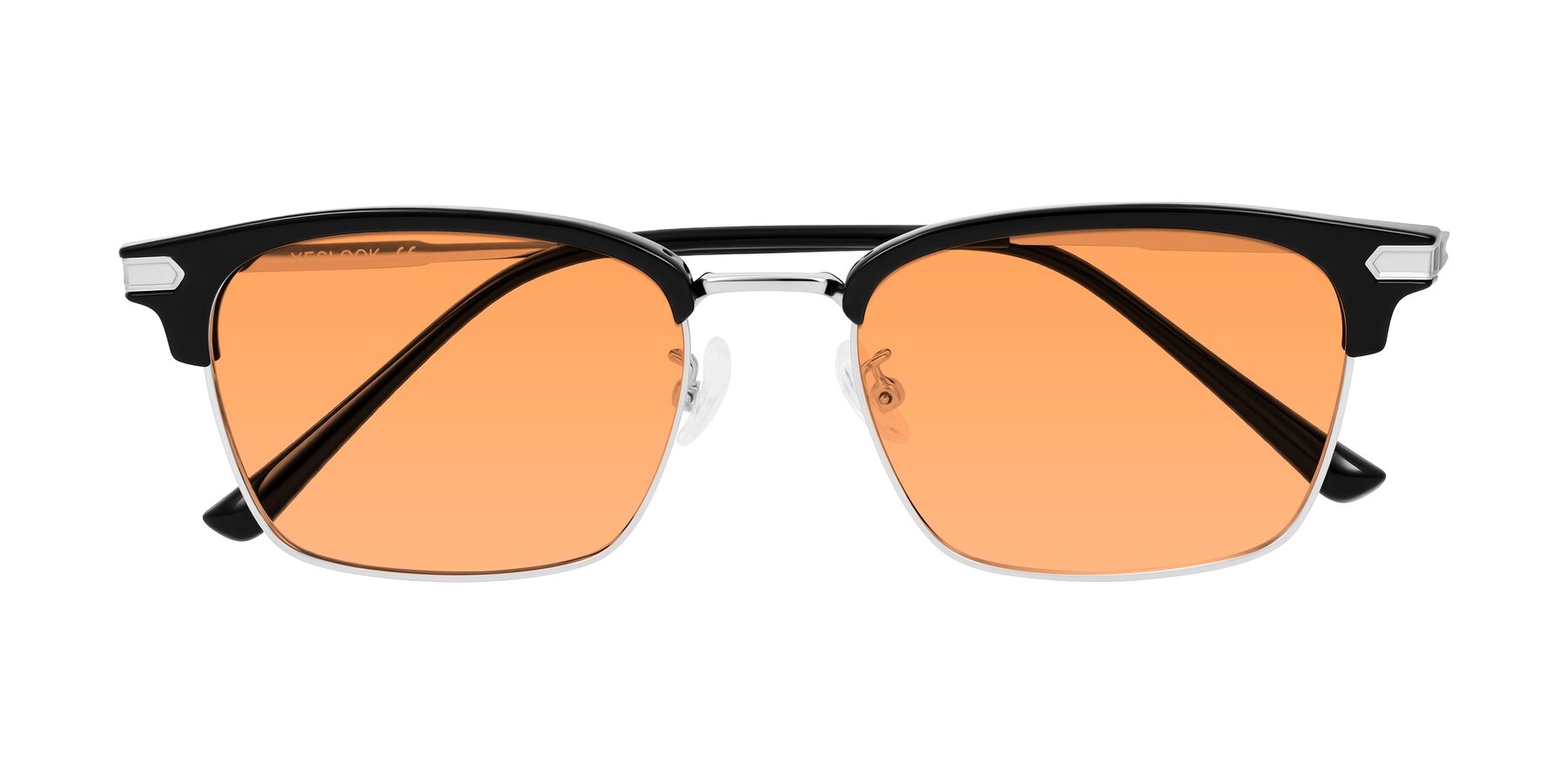 Folded Front of Adsule in Black/Silver with Medium Orange Tinted Lenses