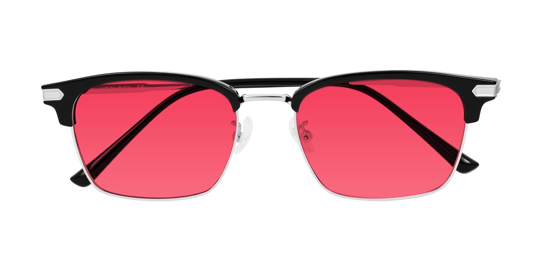 Folded Front of Adsule in Black/Silver with Red Tinted Lenses