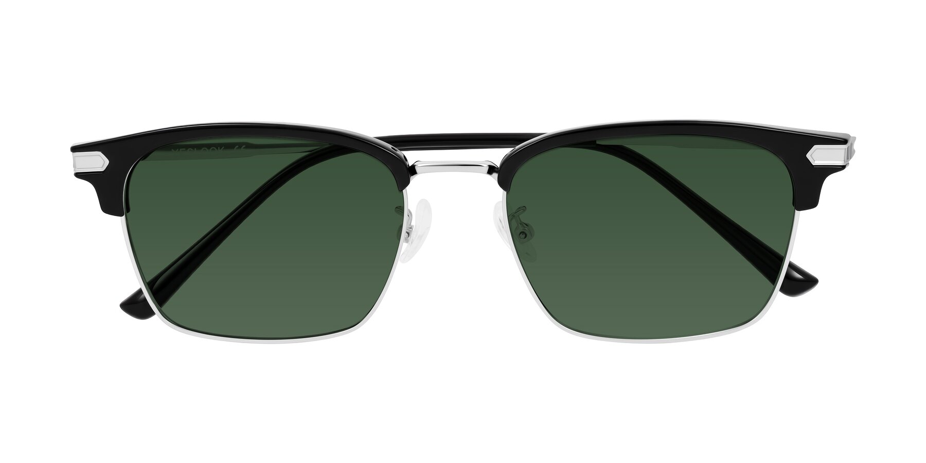 Folded Front of Adsule in Black/Silver with Green Tinted Lenses