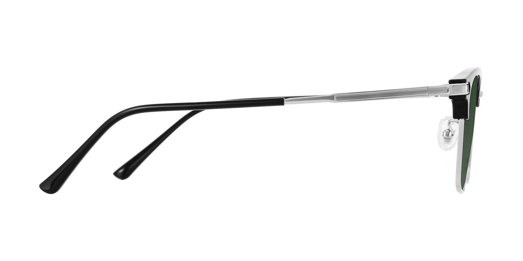Side of Adsule in Black/Silver with Green Tinted Lenses