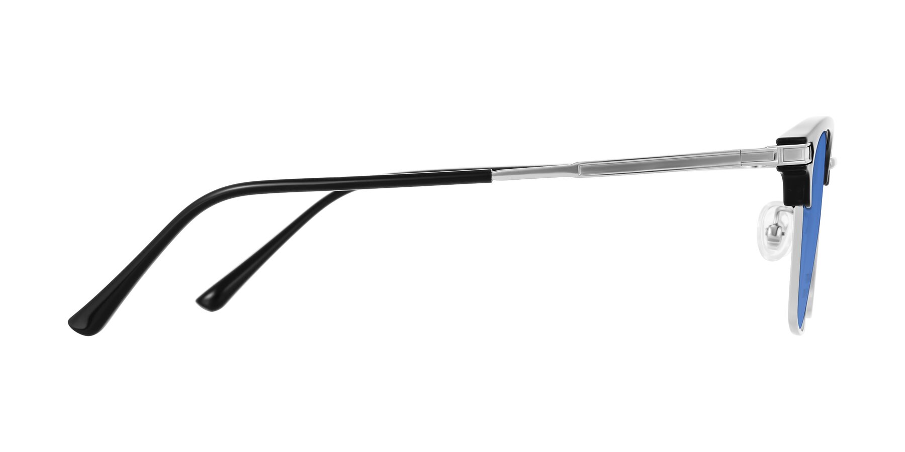 Side of Adsule in Black/Silver with Blue Tinted Lenses