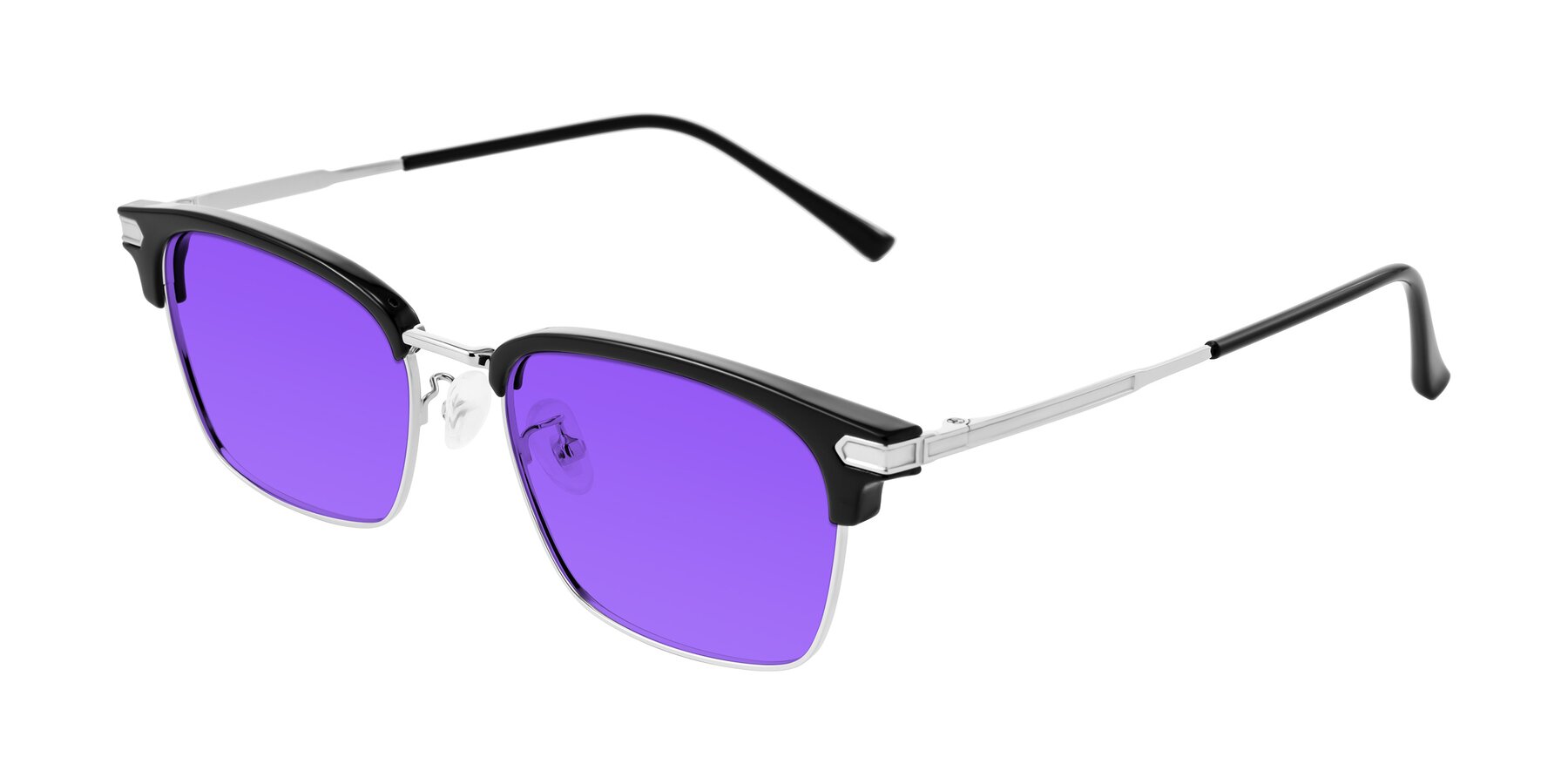 Angle of Adsule in Black/Silver with Purple Tinted Lenses
